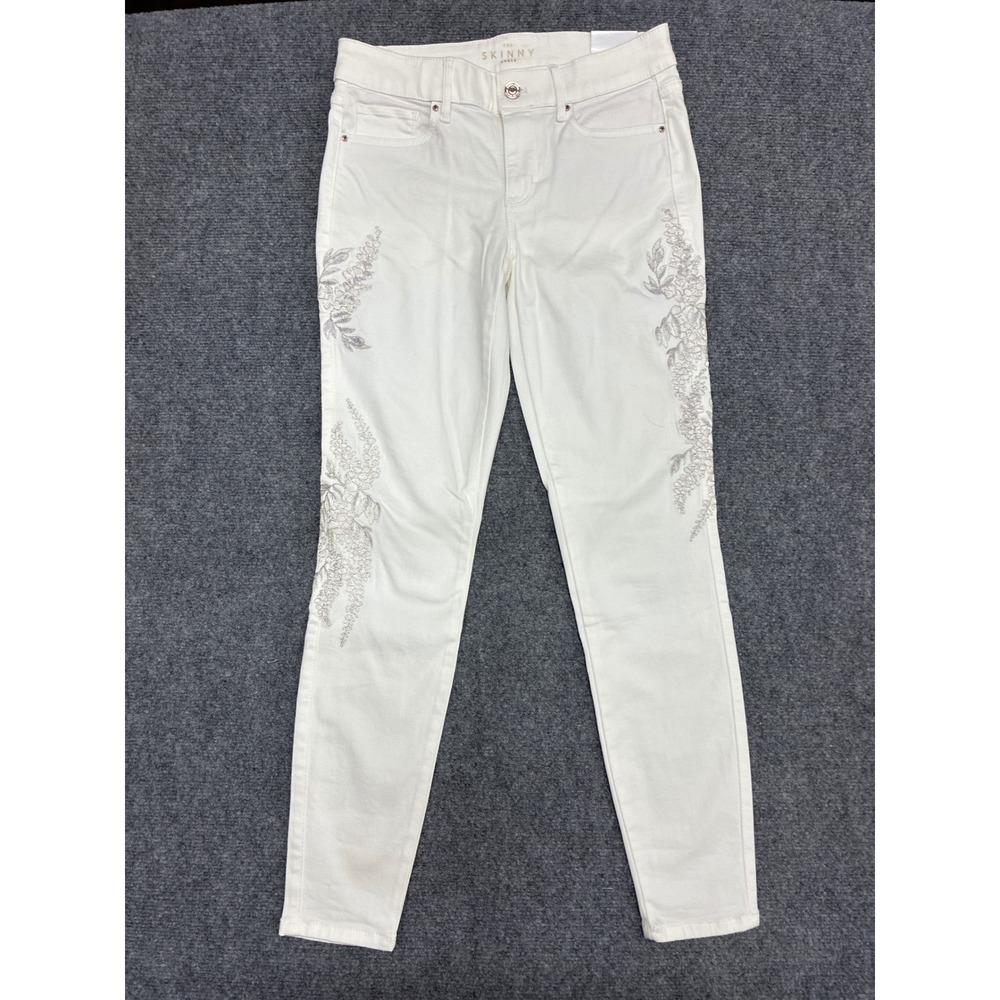 White House Black Market Skinny‎ Ankle White Floral Embroidered NWT Jeans Size 2